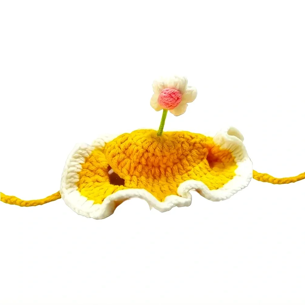 Cat or Dog Crochet Ruffle Sun Hat with Flower - Yellow and White